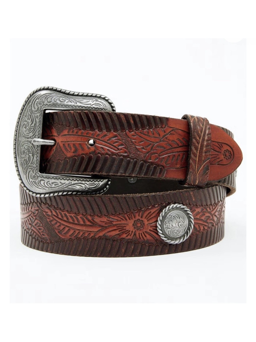 Shyanne Morgan Embossed Floral Brown Leather  Concho Western Belt Size Large